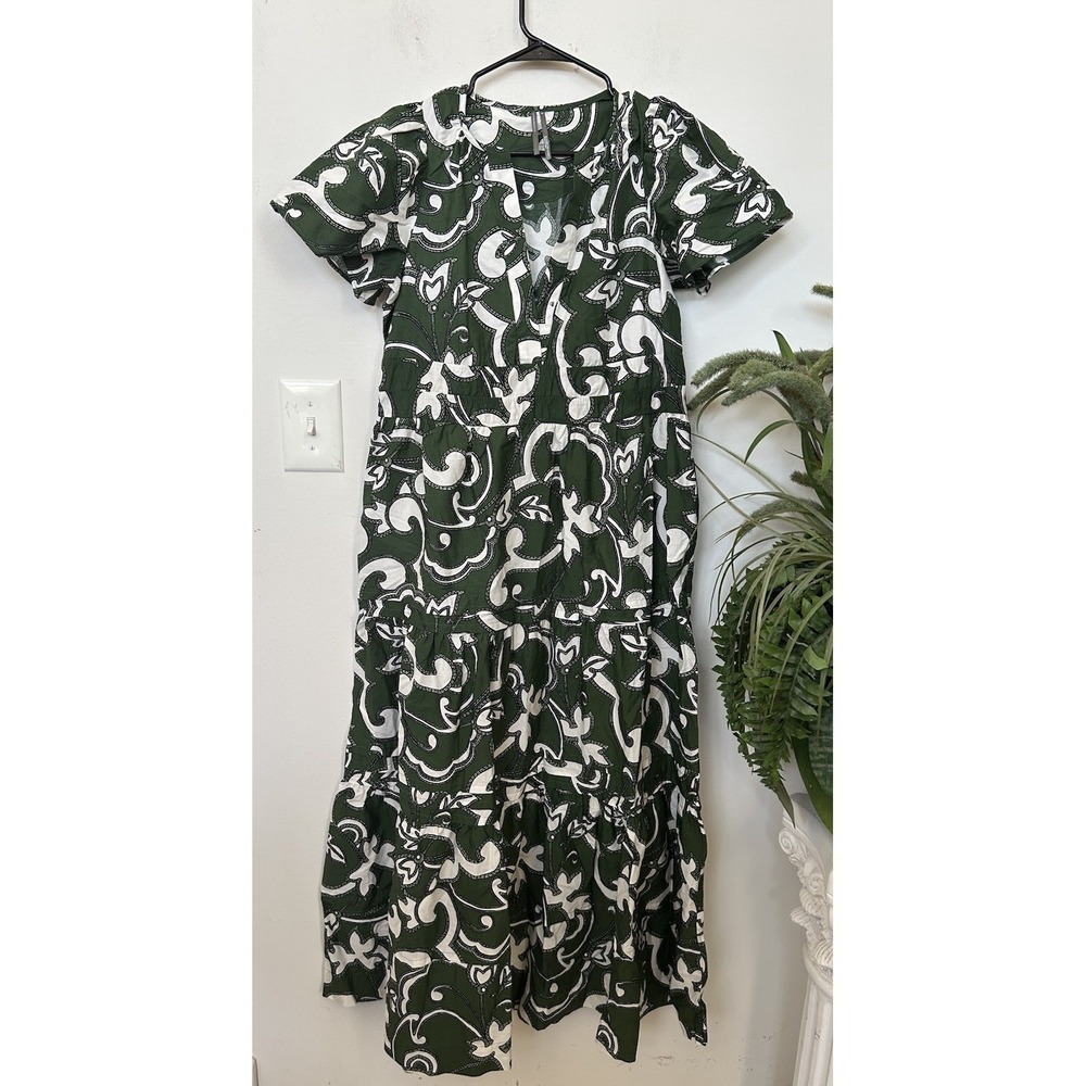 Anthropologie Somerset Tiered Maxi Dress Hunter Dark Green Paisley Cotton Sz M - Picture 2 of 6